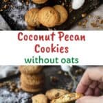 Coconut Pecan Cookies piled up onto a baking sheet.