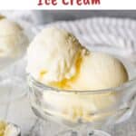 Scoops of Mascarpone Ice Cream in a glass dessert bowl.