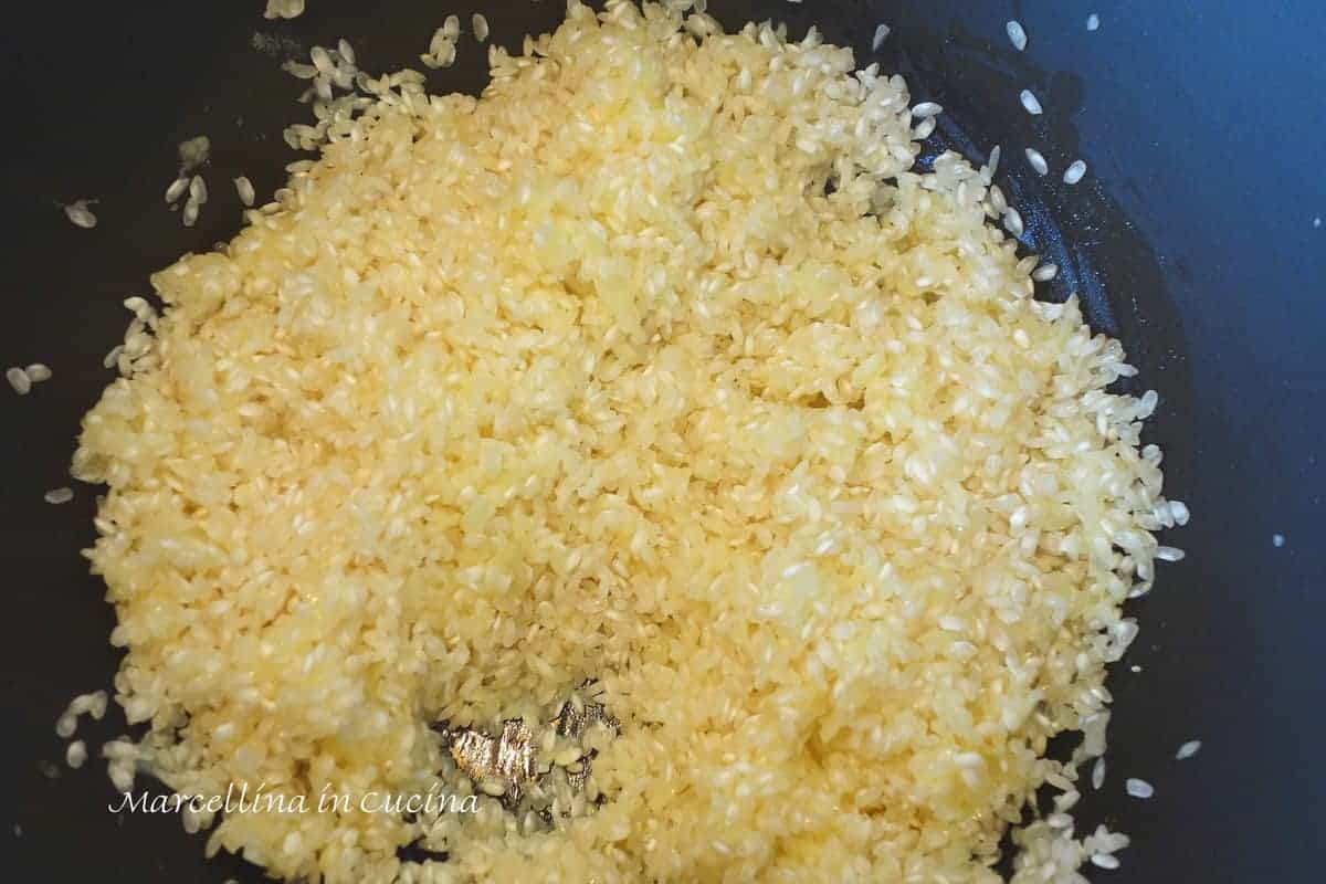 Sauteing rice.