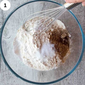 Whisking dry ingredients.