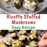 Ricotta stuffed mushrooms arranged on parchment paper.