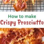 Crispy Prosciutto held by two fingers.