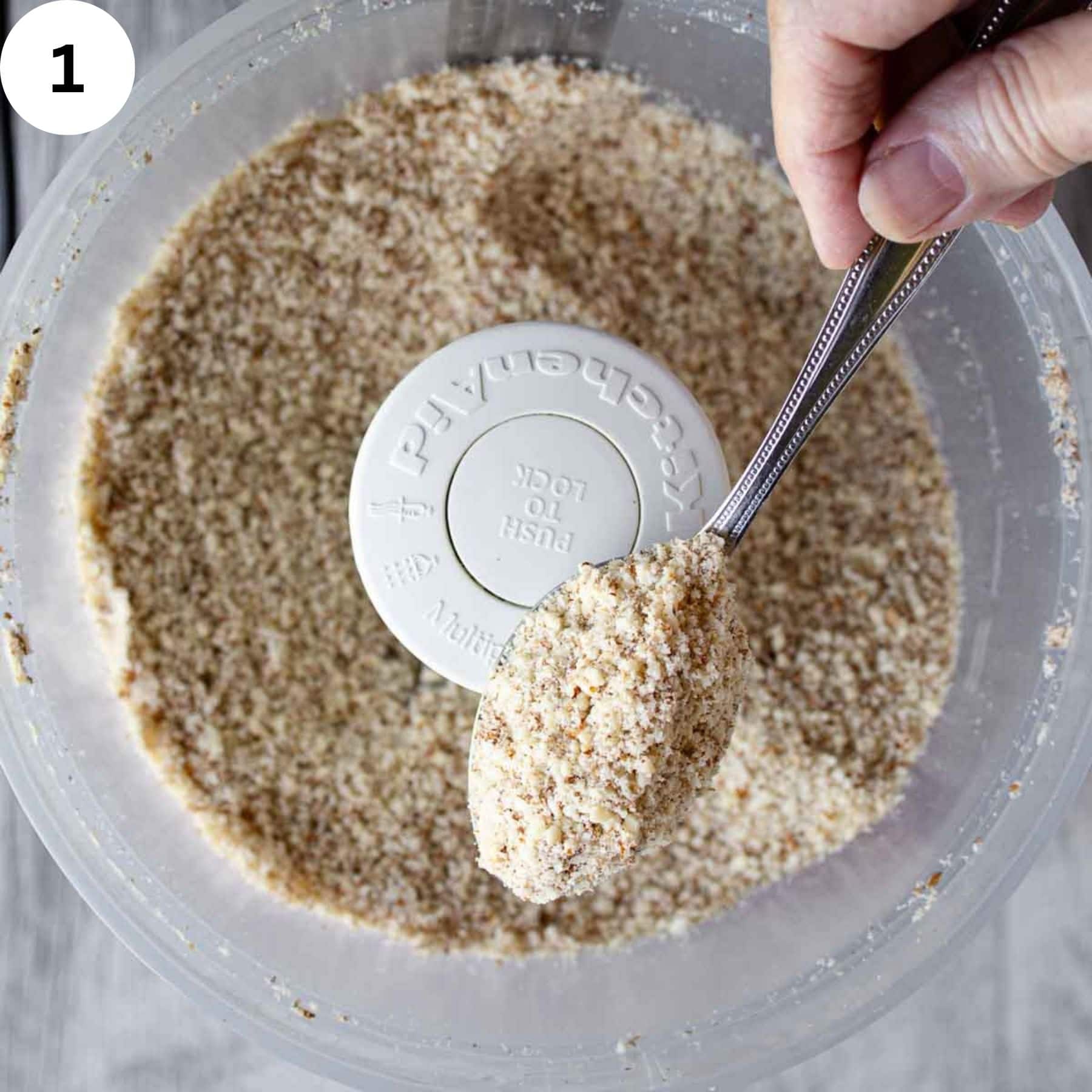 Ground almonds in a food processor.