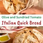Italian Quick Bread wrapped in a cloth held by two hands.