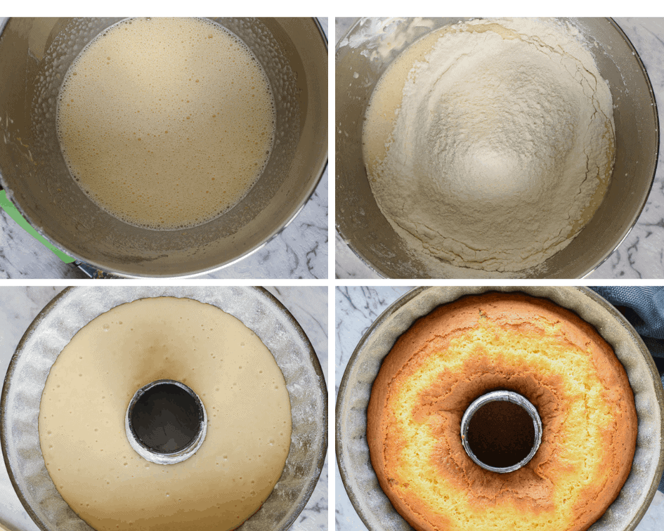 This Lemon Yogurt cake is a traditional Italian breakfast cake. Simple to make and perfect with your morning coffee. #yogurtcake #lemoncake #cakerecipe #italiancake #italianrecipe #baking 4 step photo collage showing how to make this recipe.