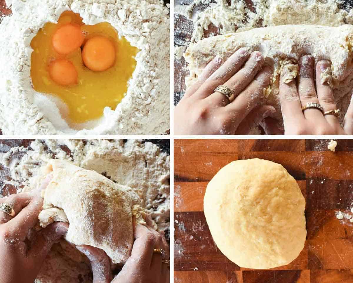 Crostoli are a crispy fried Italian pastry which are popular during Carnevale and many other celebrations. Try stopping at just one - impossible! #crostoli #angelwings #Italianfritters #easter #christmasrecipes #lent #Italiancookie #italianrecipes Four Photo collage of crostoli preparation