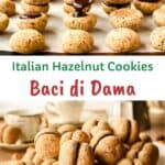Baci di Dama cookies piled onto a white plate.