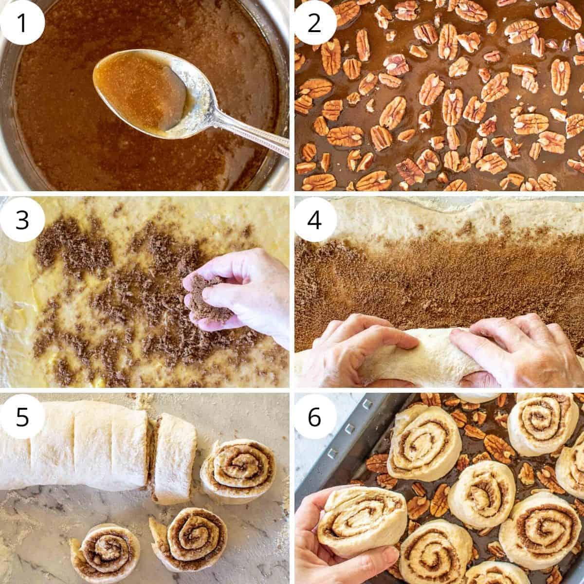 A six image collage showing how to make the rolls.