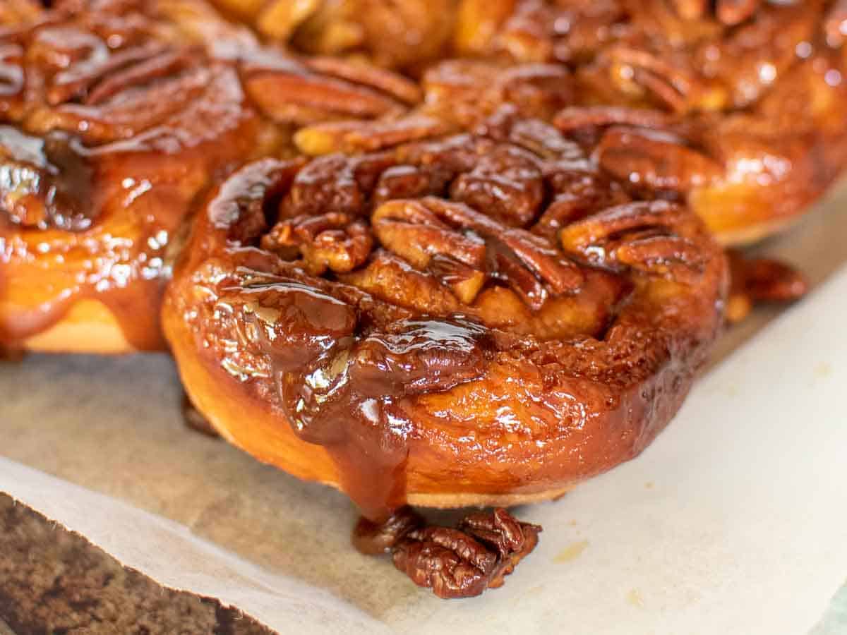 A close up of the sticky buns.