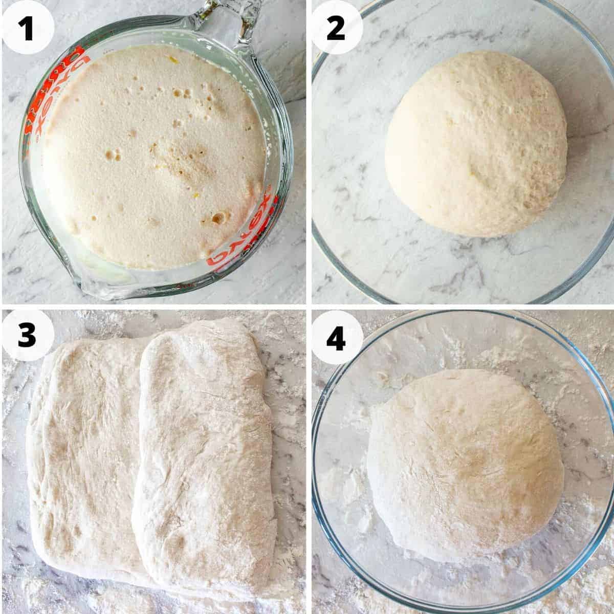 Four image collage showing how to make the dough.