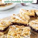 Close up of Raspberry Almond Bars with text overlay.
