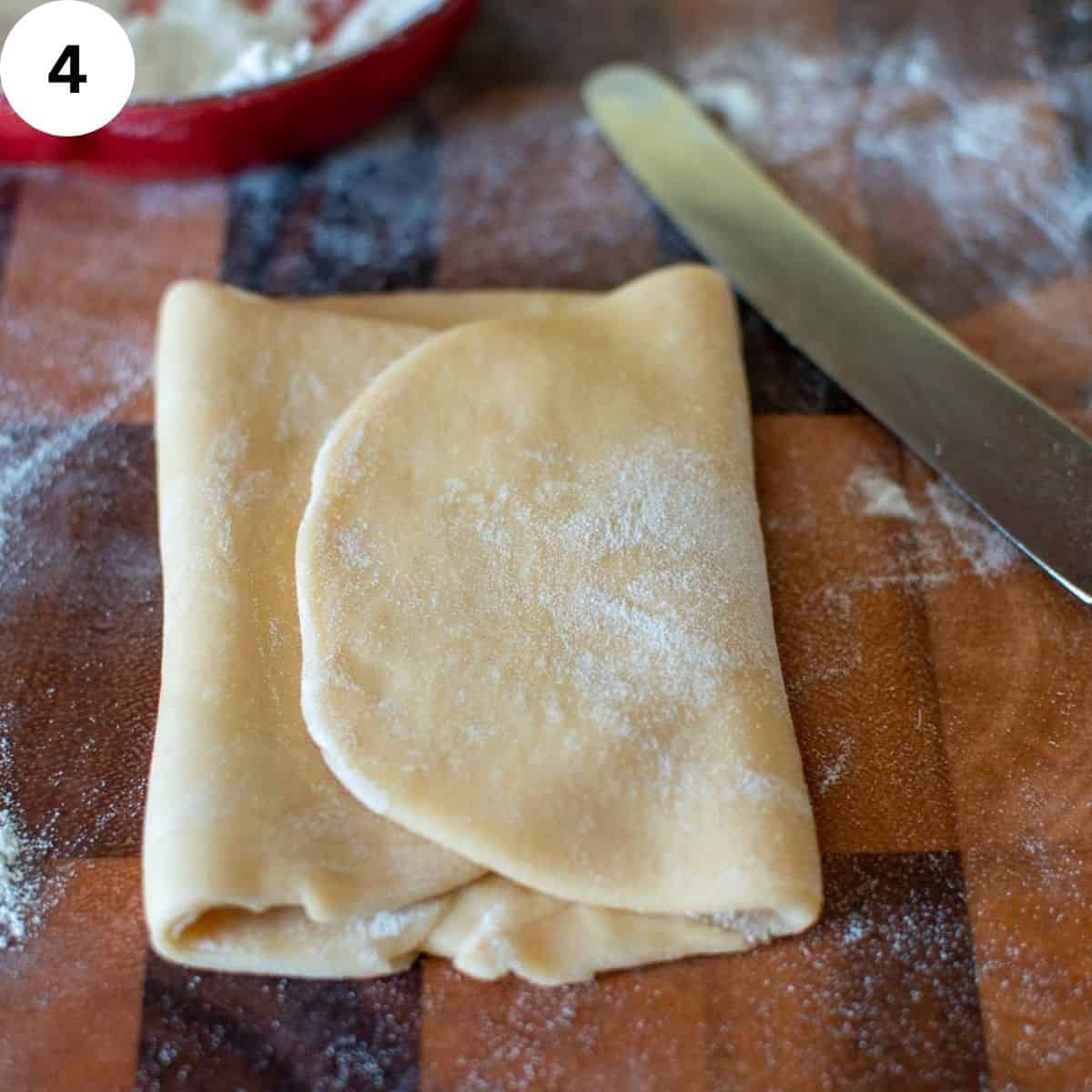 Dough that has been rolled then folded like a letter.