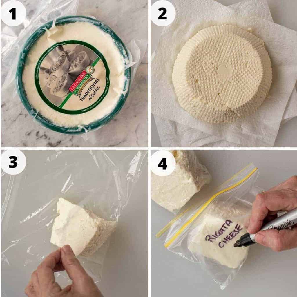 4 step process to freezing ricotta cheese.