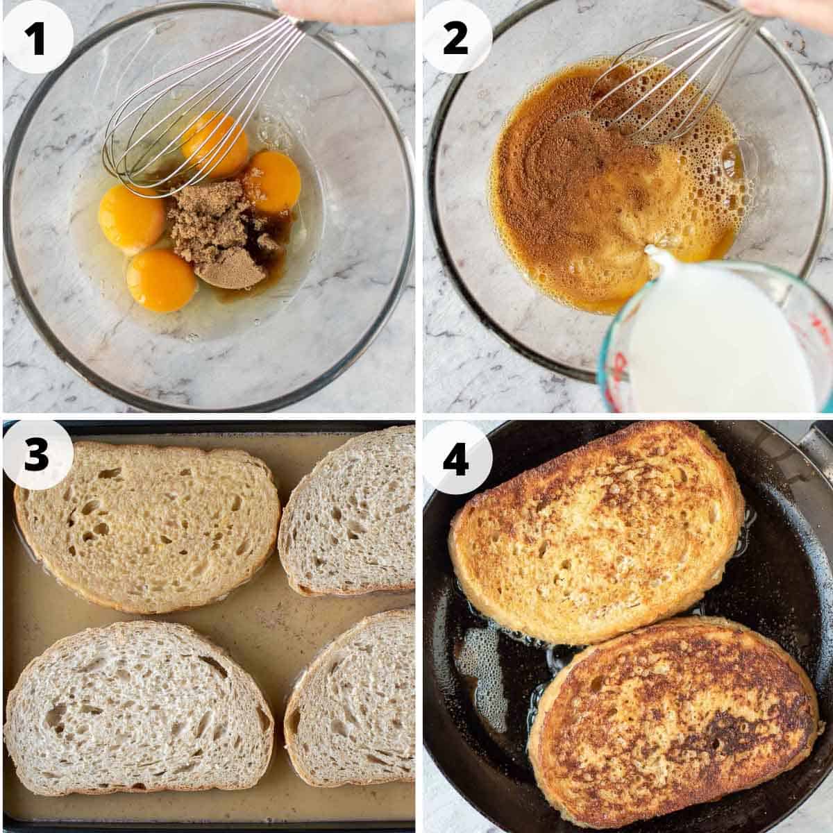 A collage image of four steps showing how to make the recipe.
