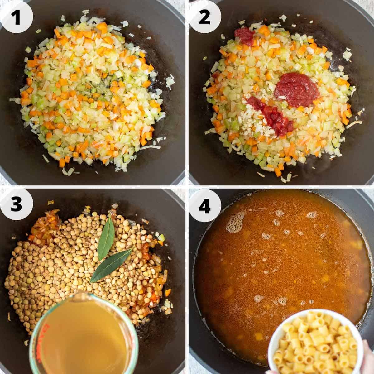 A Four step collage of the steps required to make this recipe.
