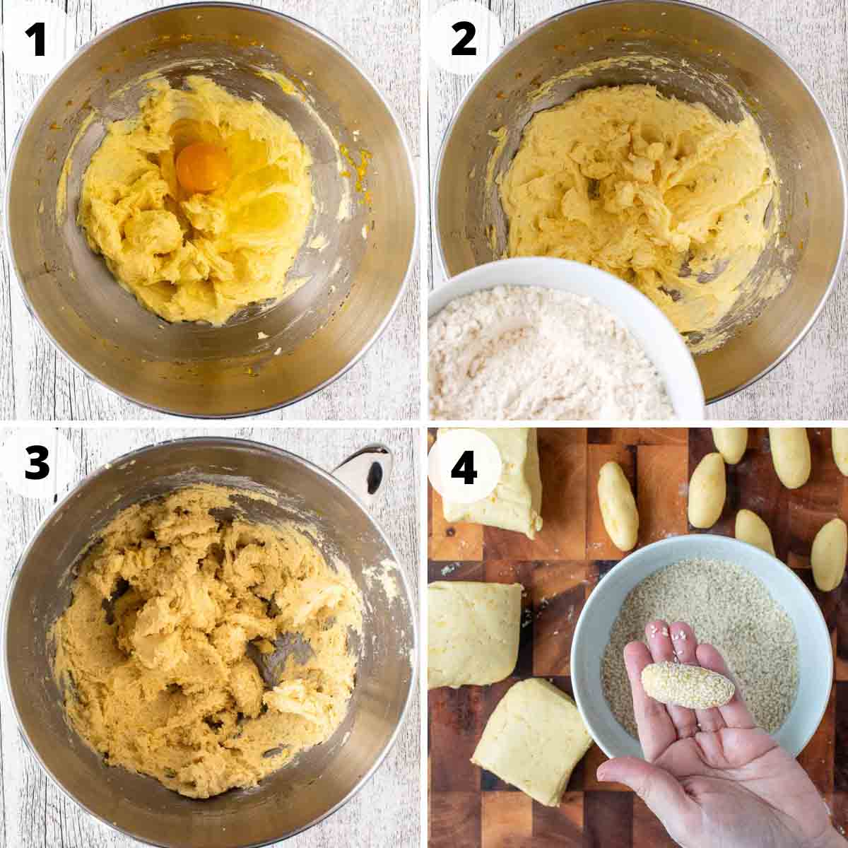 Four step collage showing how to make this recipe as in the recipe card.