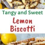 A pile of Lemon Biscotti drizzled with lemon icing.