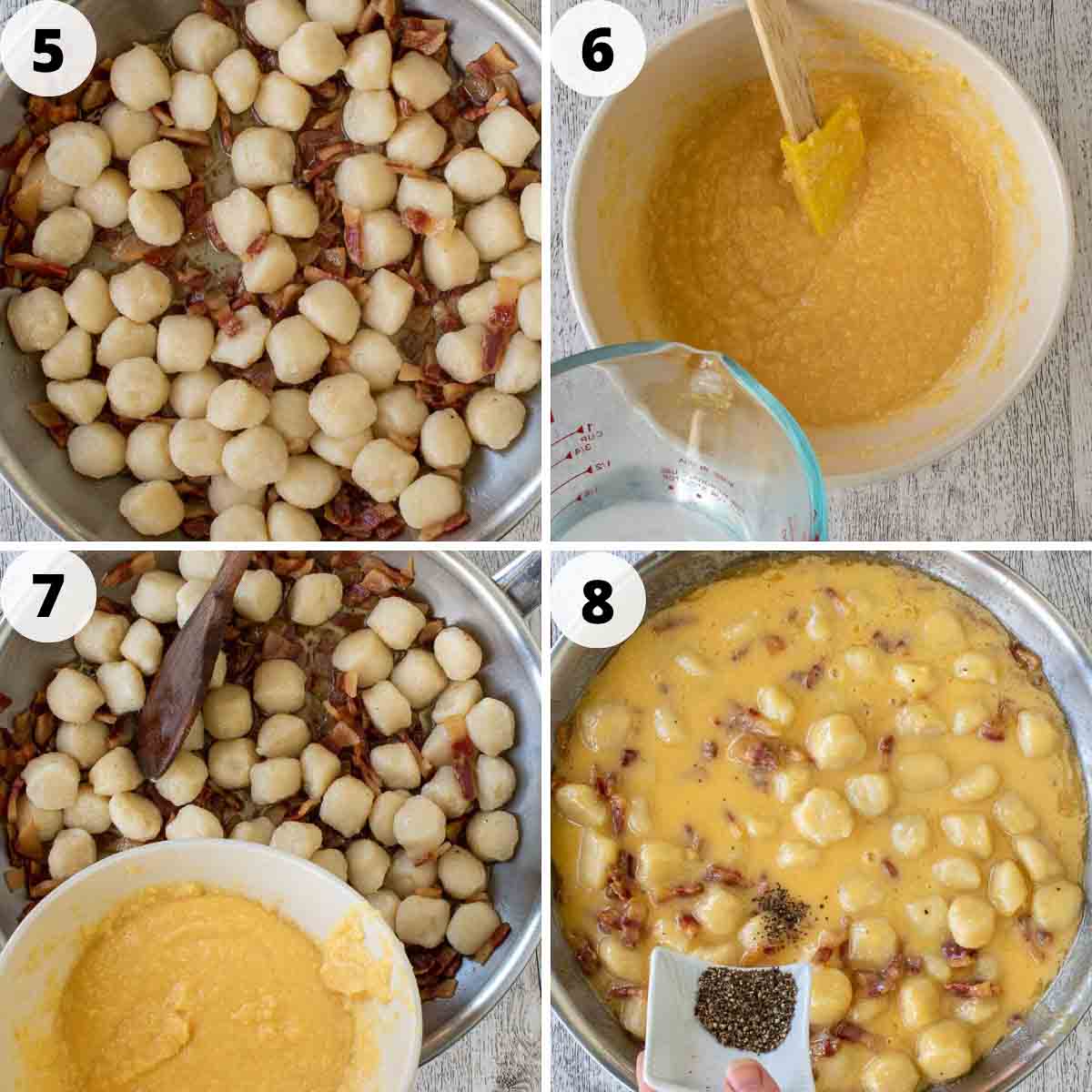 Collage showing steps 5 through 8 in making and assembling the recipe.