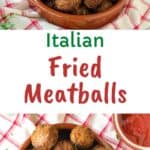 Fried Meatballs piled into a shallow terracotta bowl.