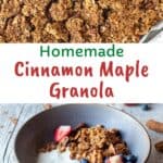 Cinnamon Granola clusters on a baking sheet.