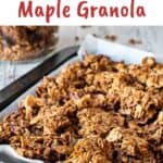 Cinnamon Granola clusters on a baking sheet.