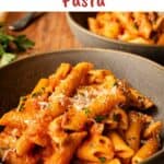 Chicken and Vodka Pasta in a shallow bowl with another bowl in the background.