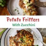 Italian zucchini fritters stacked on top of one another.
