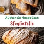 Flaky Sfogliatelle piled onto a round wire rack.