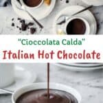Italian Hot Chocolate being poured from a jug into a cup.