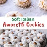 Close up of cookies with almond on top on a round wire rack.