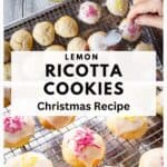 Lemony Ricotta Cookies piled up like a tower with two at the top broken in half.