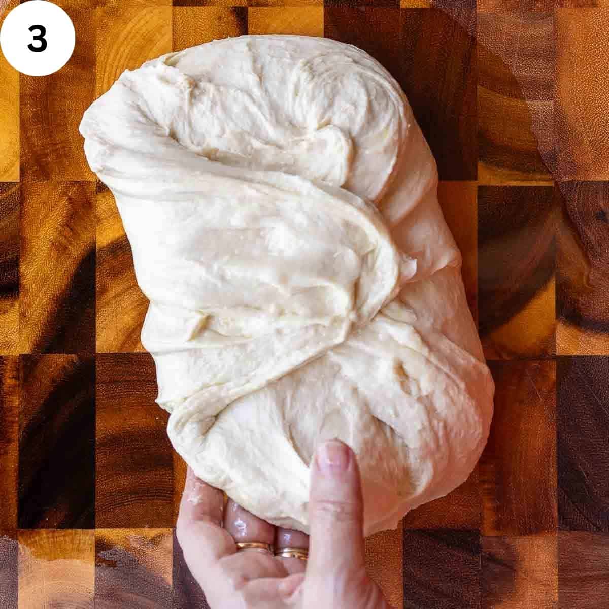 Yeast dough folded over itself.