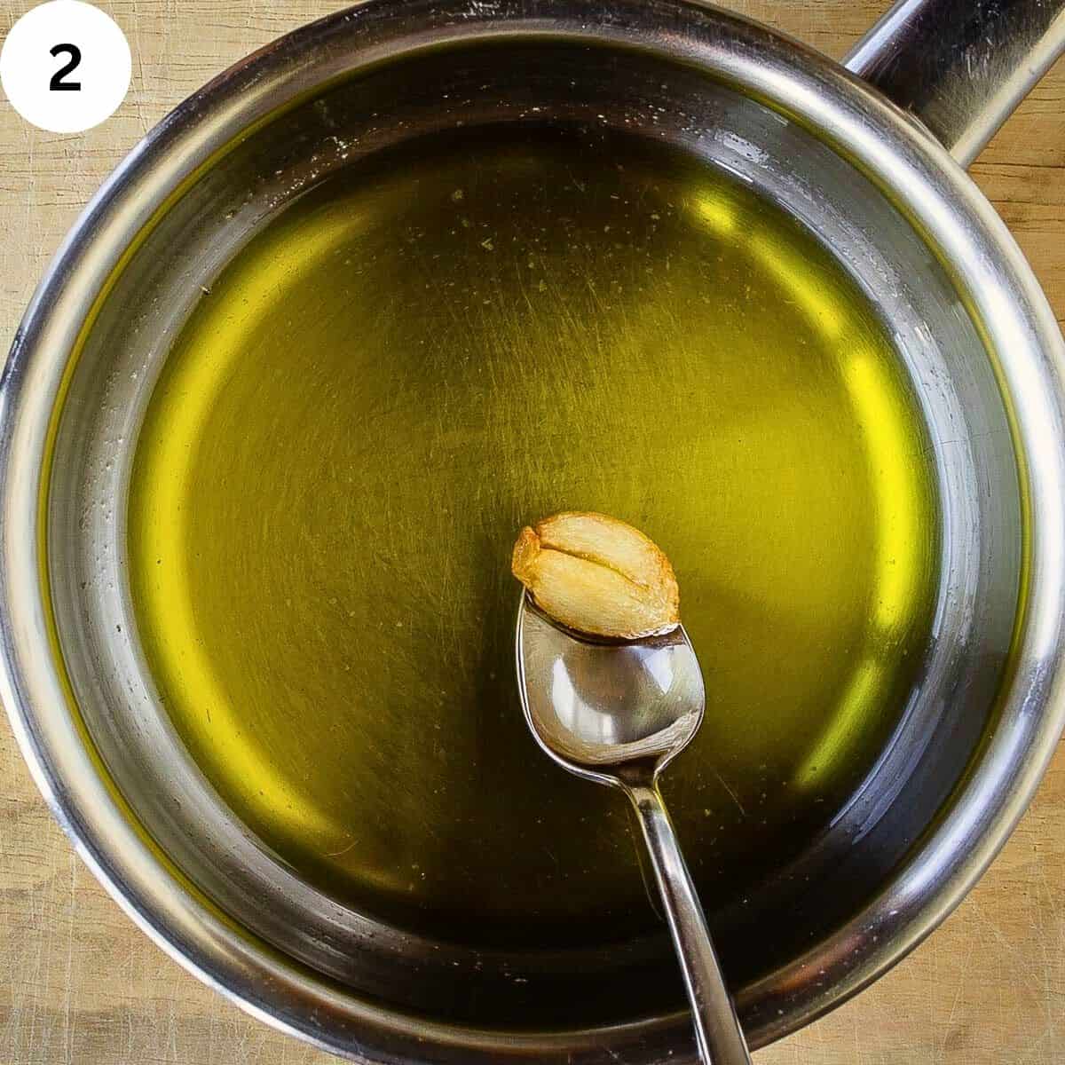 Garlic cooked in olive oil.