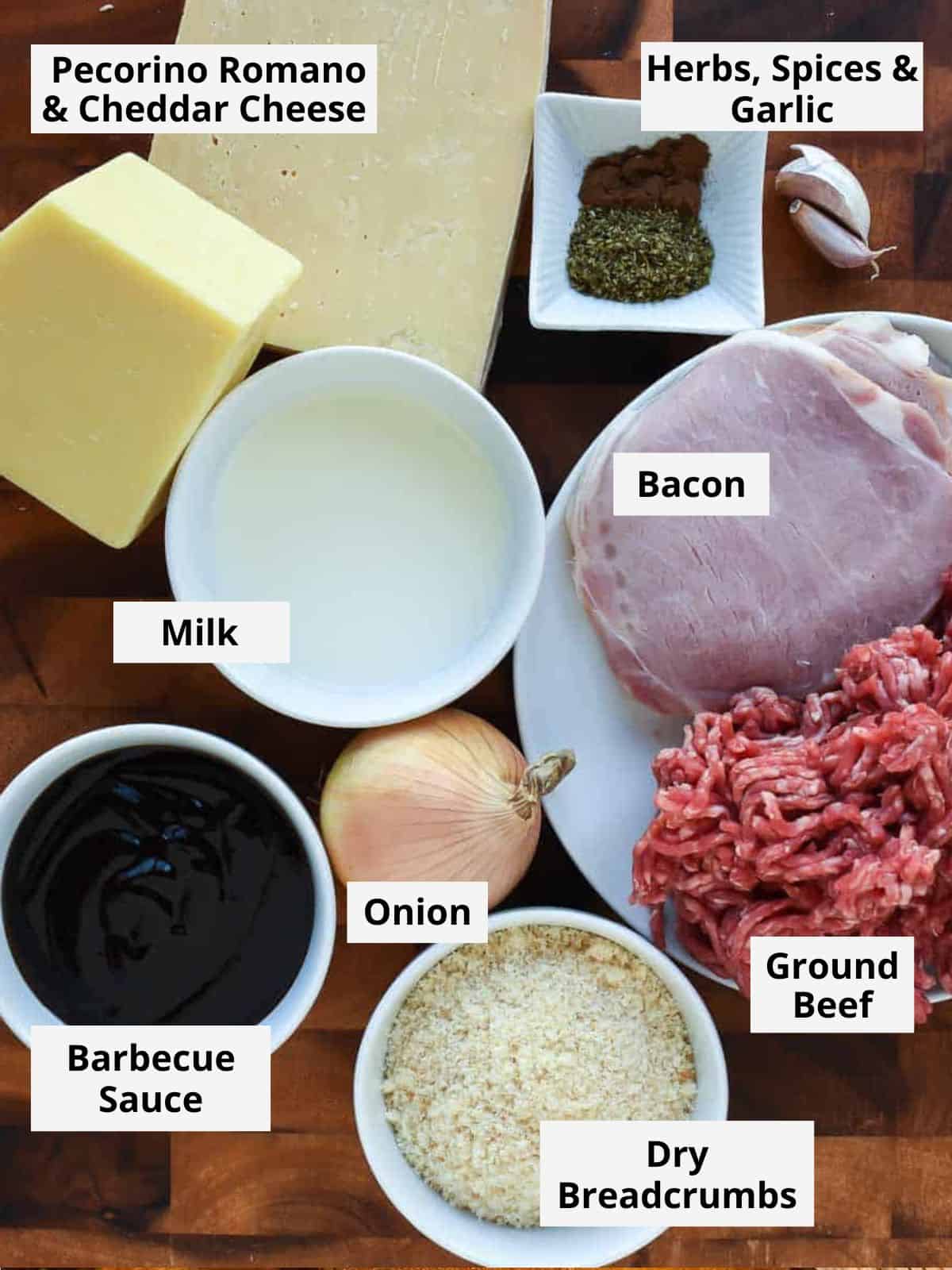 A Sausage Roll recipe with cheese and bacon that is so full of flavour like you've never tasted before. Plus this recipe is not that difficult to make! #sausagerolls #recipe #partyfood #entertaining #homemade Overhead view of ingredients for this recipe as in the recipe card.